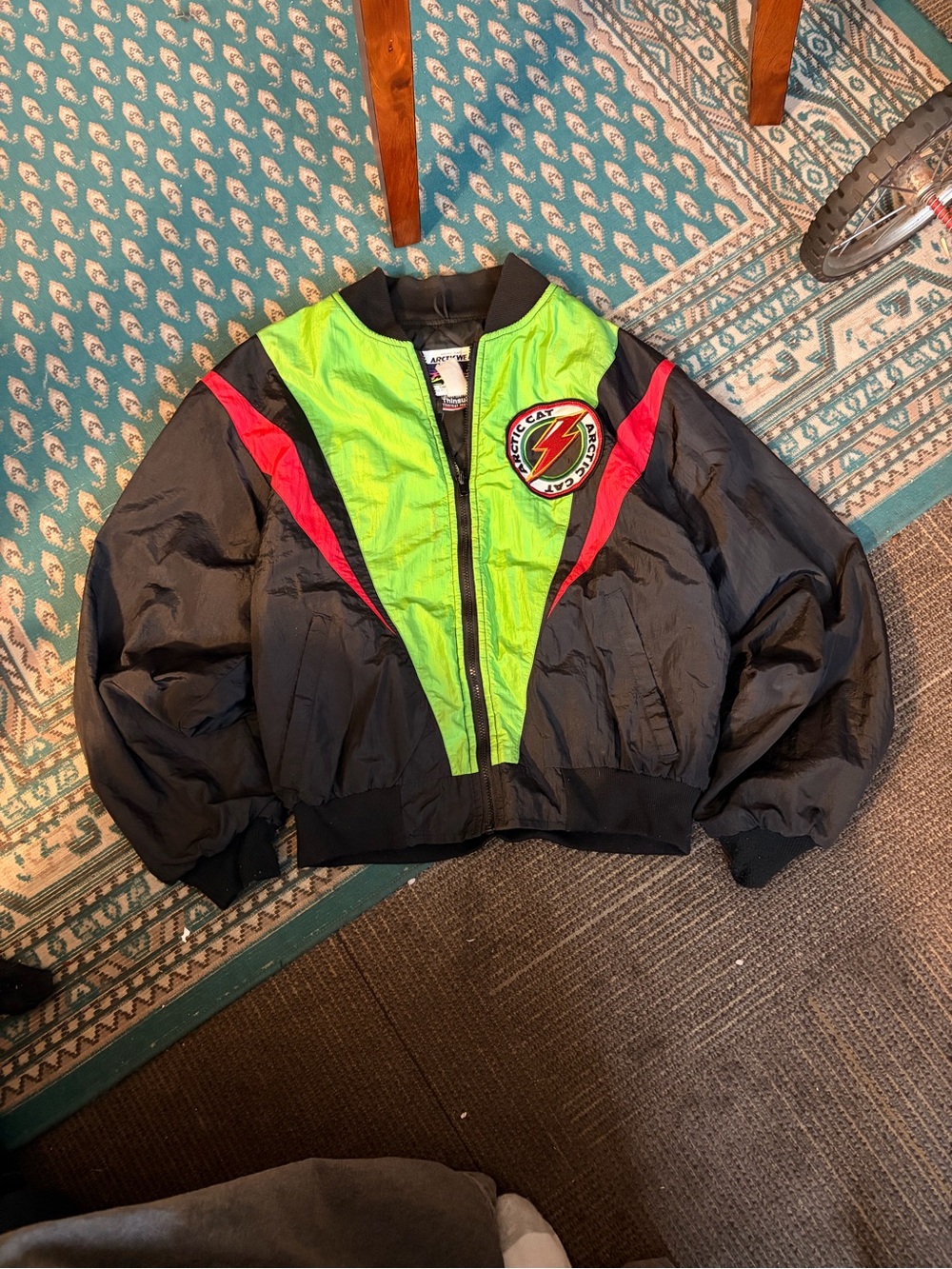 Men arcitcat Neon Green & Black Bomber Jacket with Red Accents